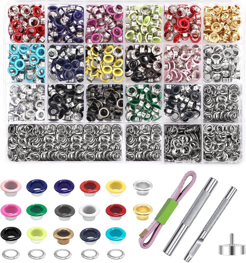 Meifuly Metal Eyelets Grommets, 680Pcs 17 Colors 3/16 inch Metal Grommets Kit, Multi-Color Eyelets Set with Installation Tool, Measuring Tape and Storage Box for DIY Shoes Belt Clothes Crafts Bag - Image 1